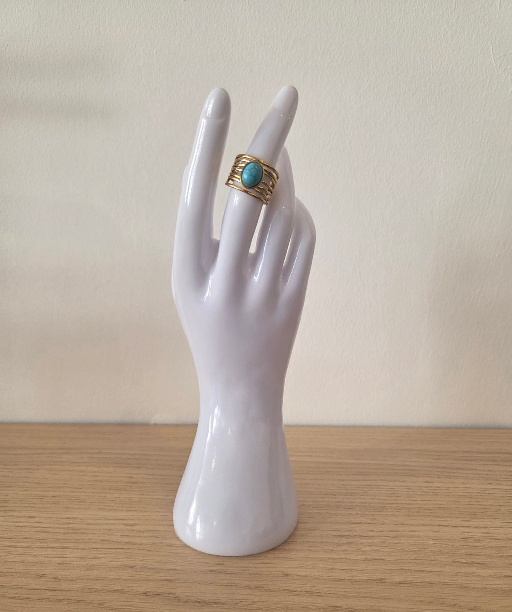 Bague Multi-Rangs Dorée Cabochon Turquoise