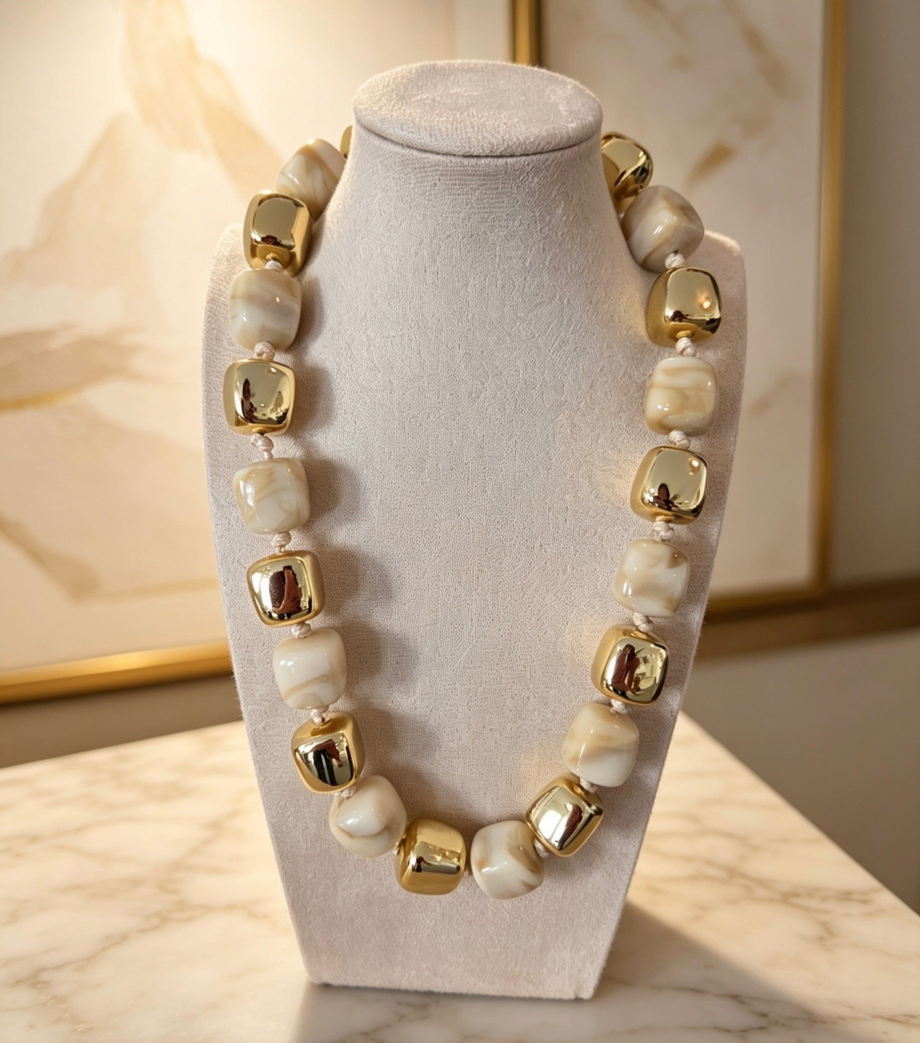 Collier Résine & Perles Dorées — Style Luxe