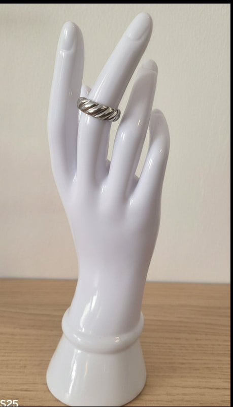 Bague Argentée Torsadée — Réglable | Acier Inoxydable 304