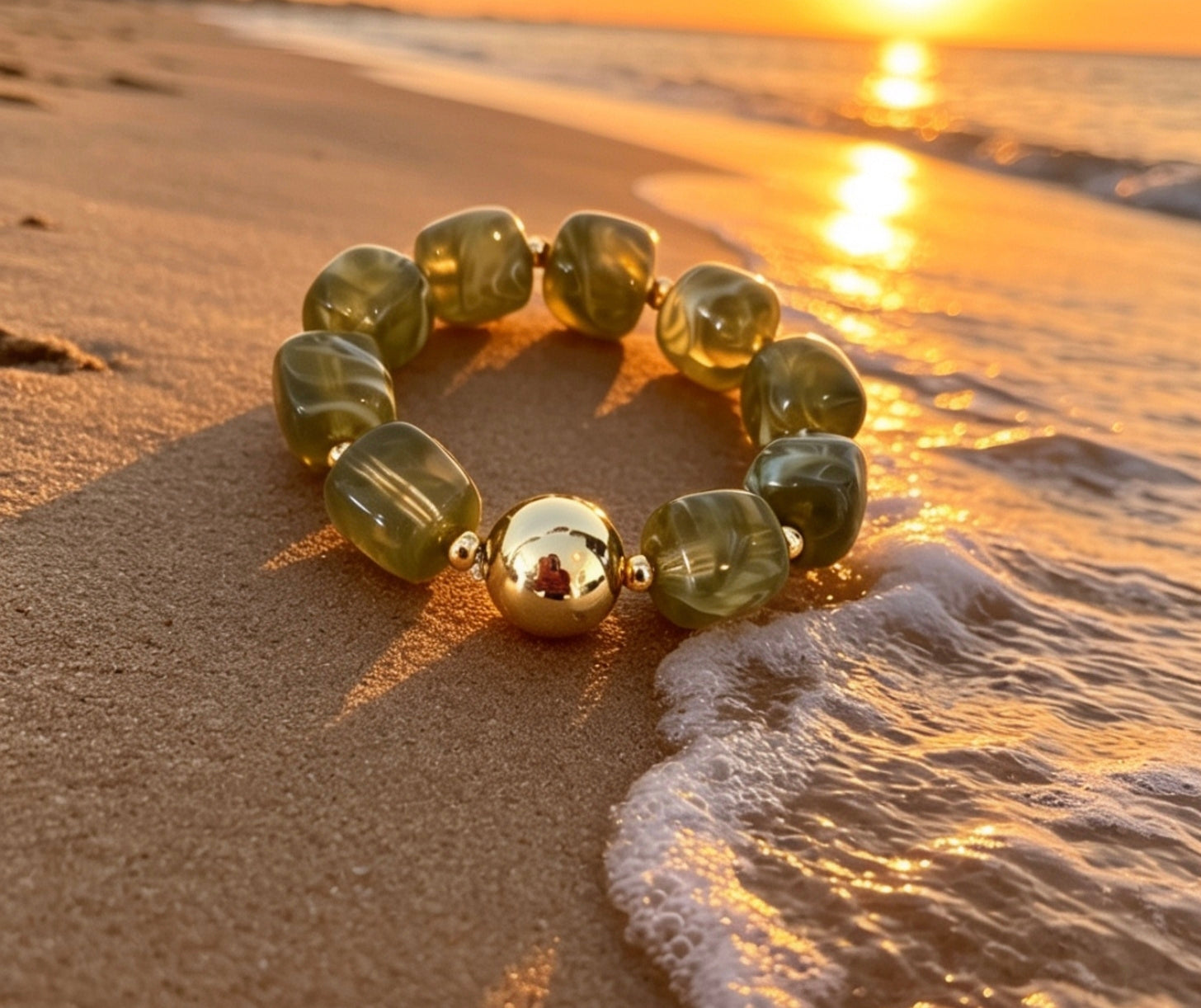 Bracelet Élastique Perles Acrylique Vert Clair – Perle Dorée