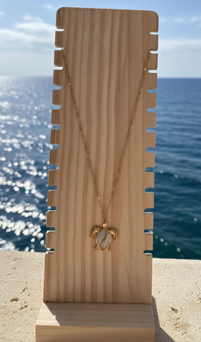 Collier tortue nacre acier 316L – 40 cm + 5 cm extension