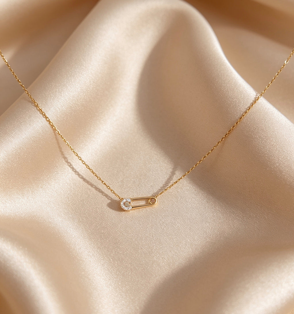 Collier épingle strass acier 316L – 40 cm + 5 cm extension