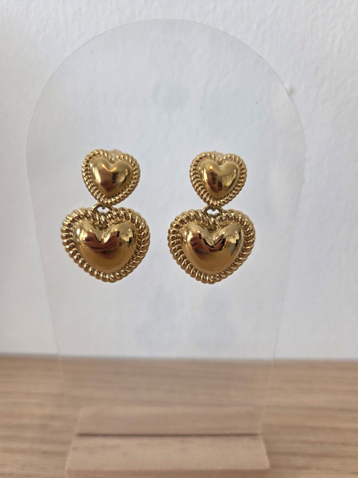 Boucles d'oreilles double cœur doré acier 304