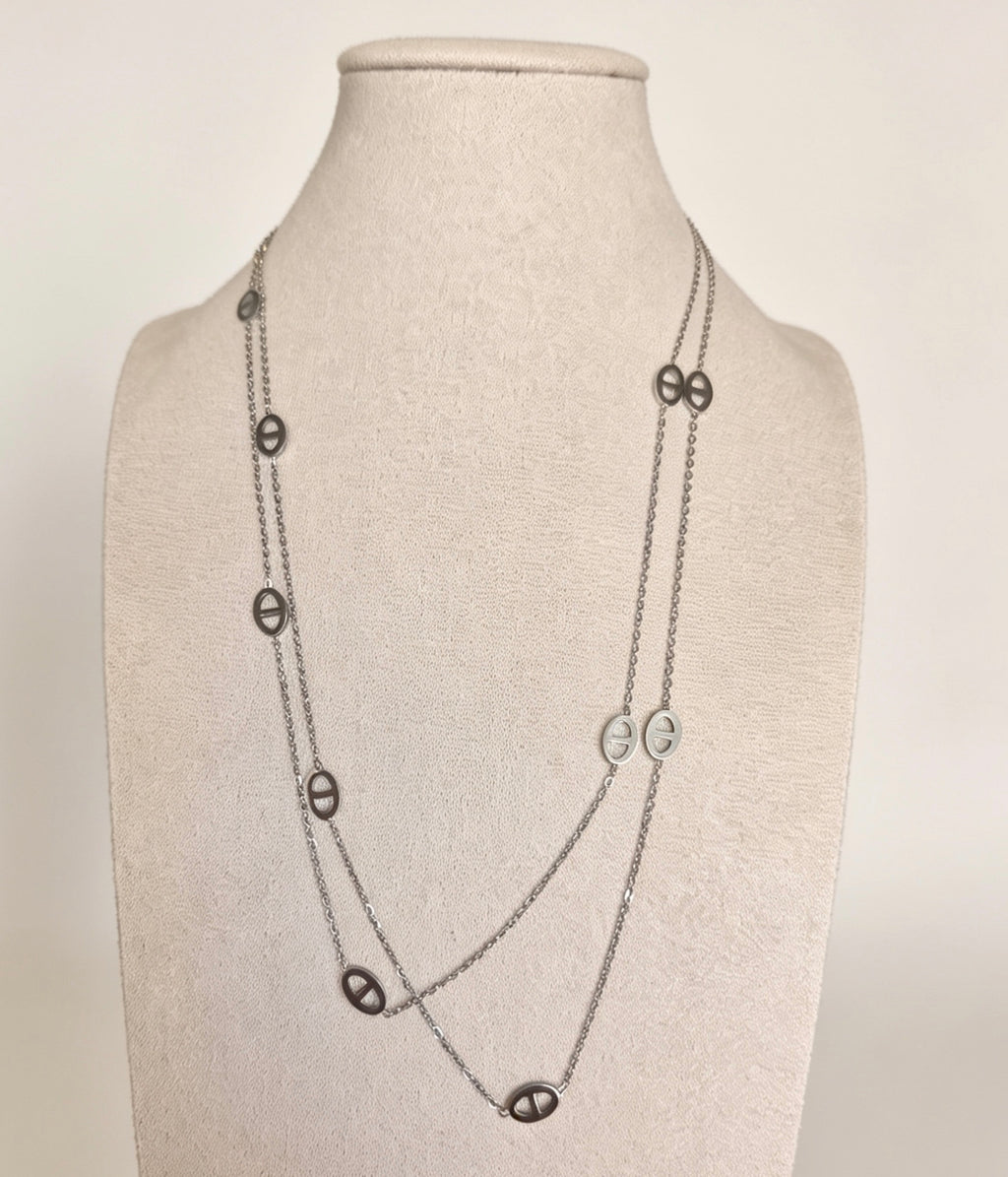 Collier Double Rangée Maillons Ovales Acier 304 – 110 cm
