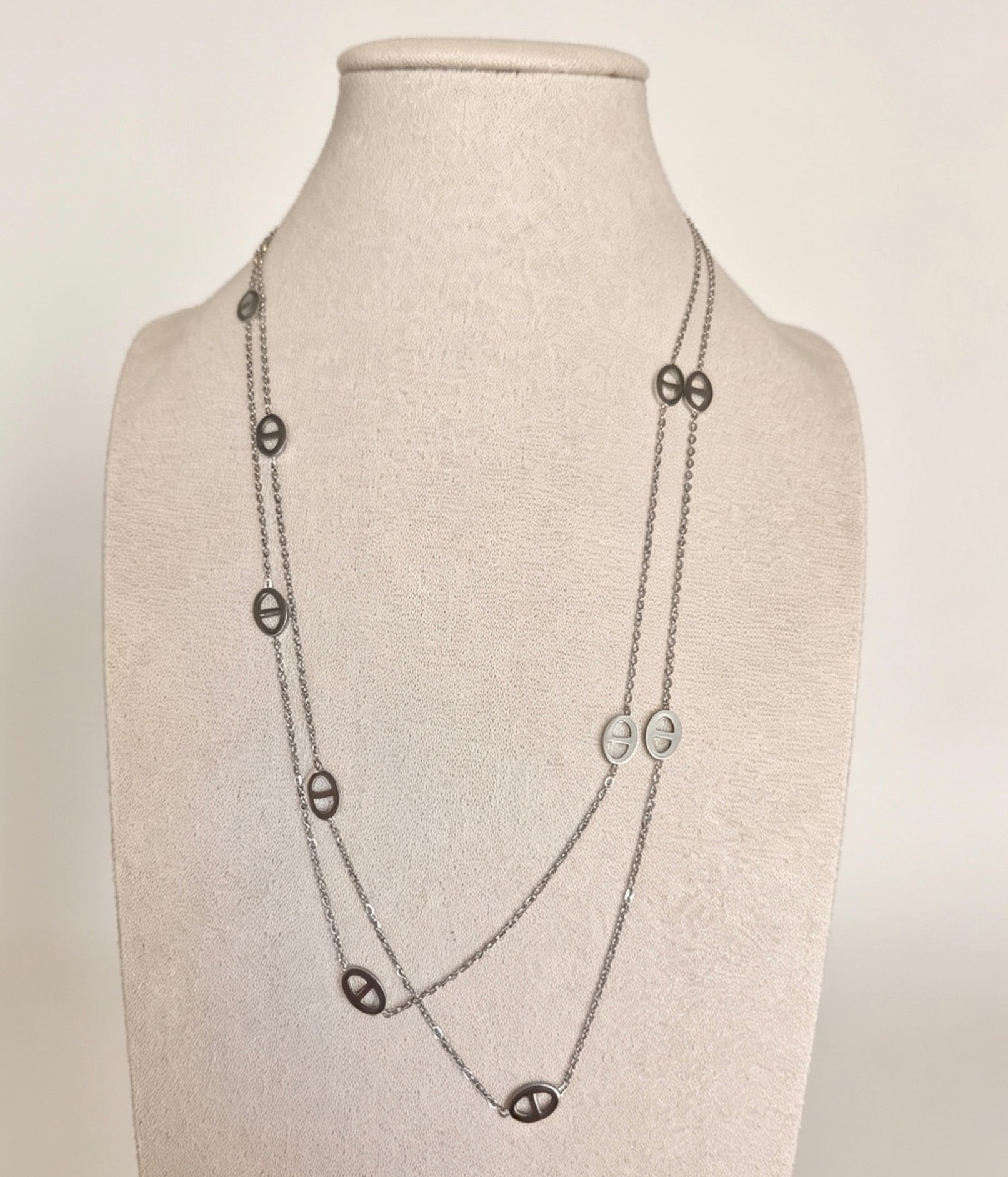 Collier Double Rangée Maillons Ovales Acier 304 – 110 cm