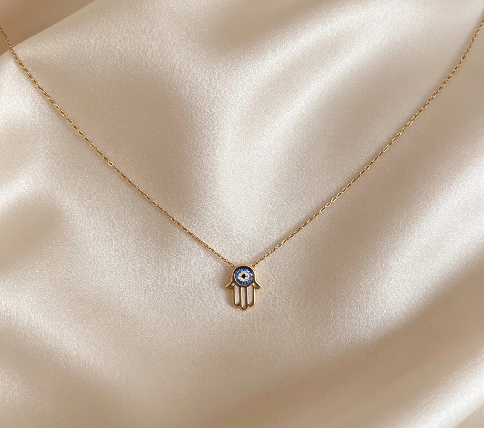Collier Main de Fatma & Œil Bleu – Acier Inoxydable 316L