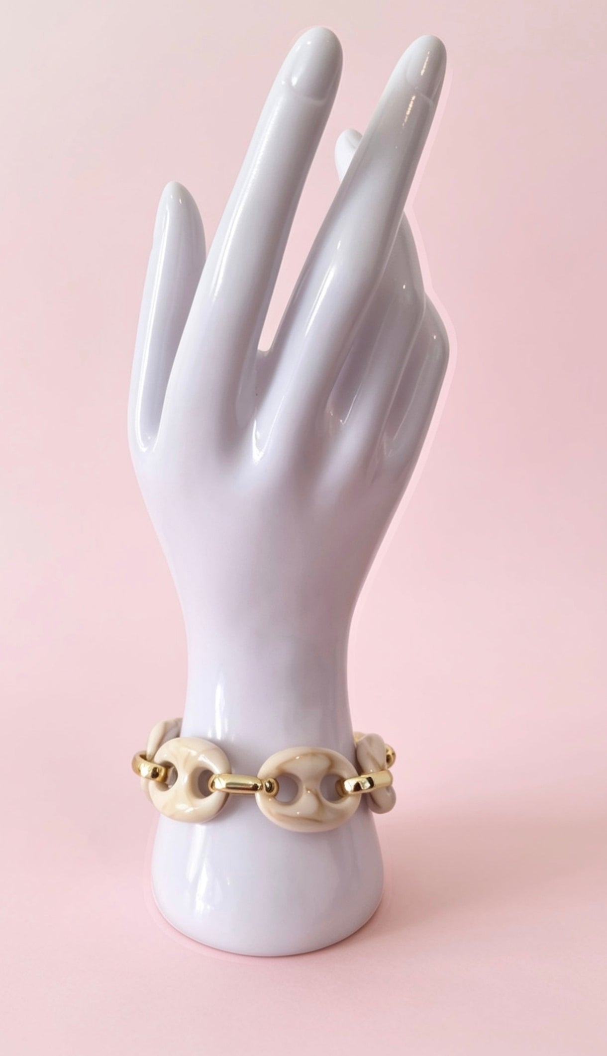 Bracelet  Résine Beige & Maillons Dorés
