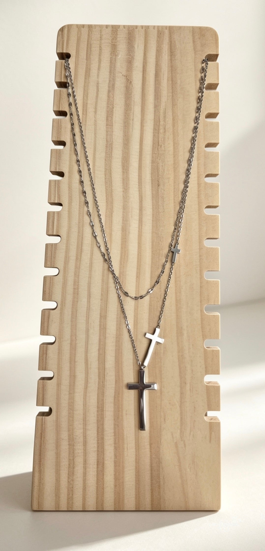 Collier Double Chaîne Croix — Acier Inoxydable 316