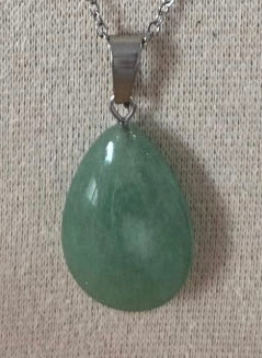 Collier Chaîne Argentée Acier Inoxydable 304 – Pendentif Goutte Aventurine Verte