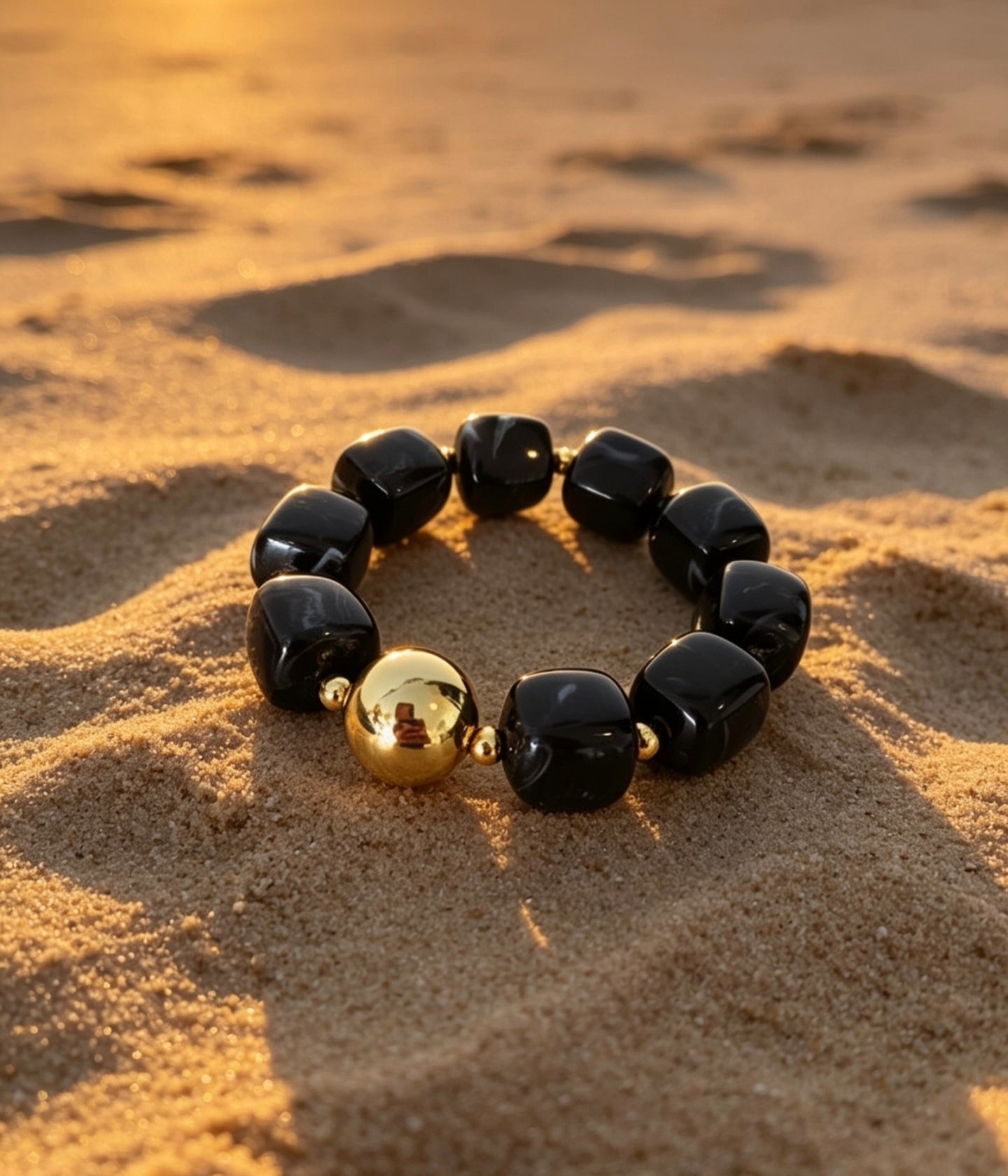 Bracelet Perles Acryliques Noires & Dorées