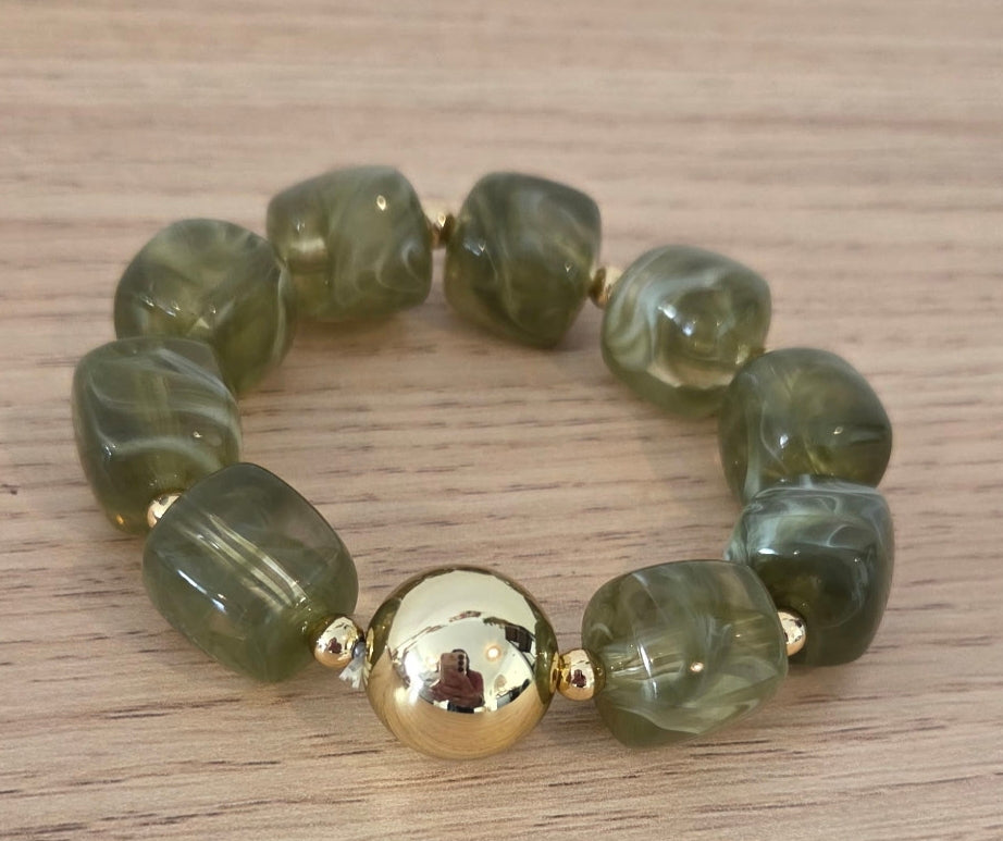 Bracelet Élastique Perles Acrylique Vert Clair – Perle Dorée