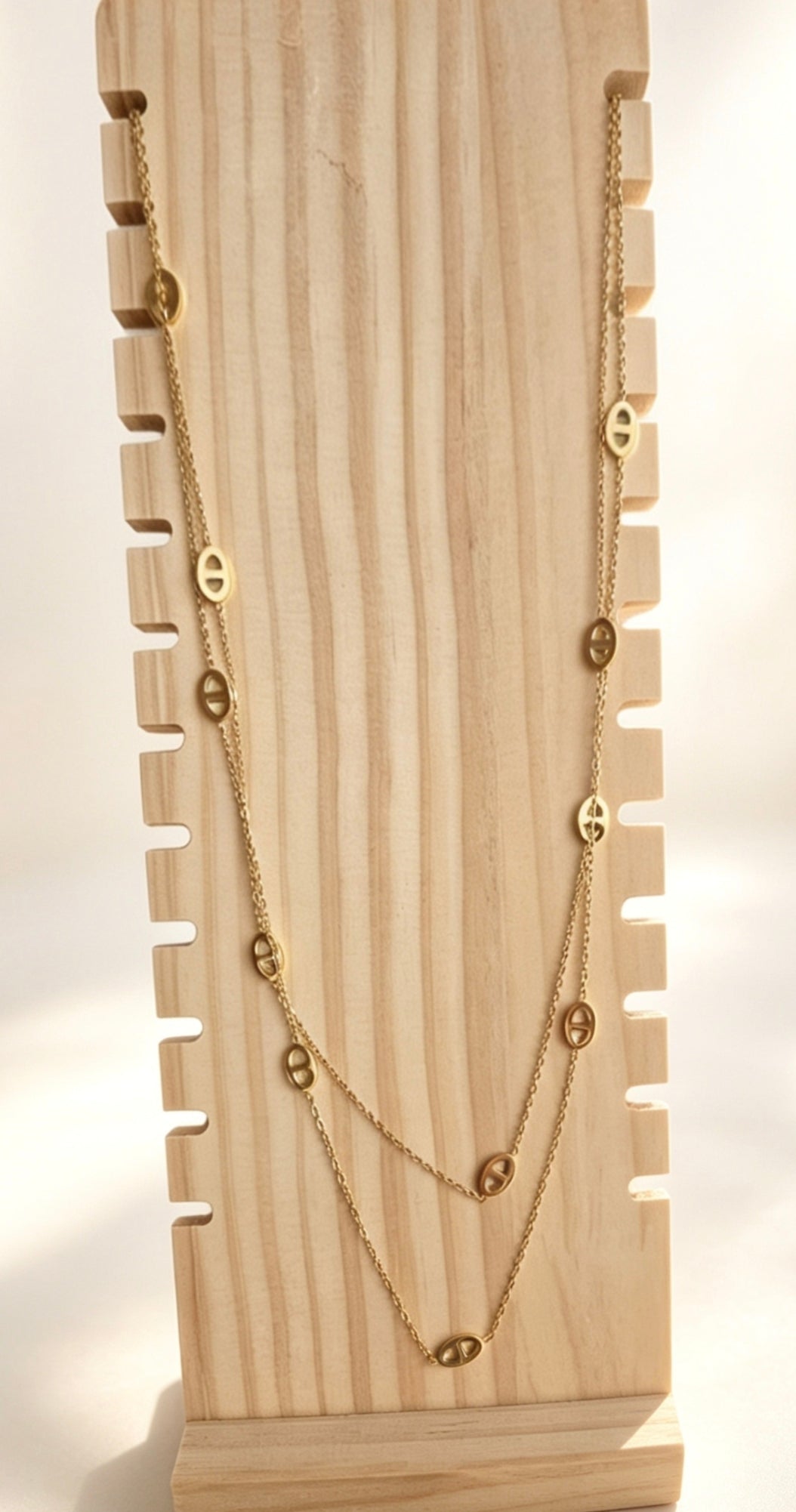 Collier Double Rangée Maillons Ovales Doré Acier 304 – 110 cm
