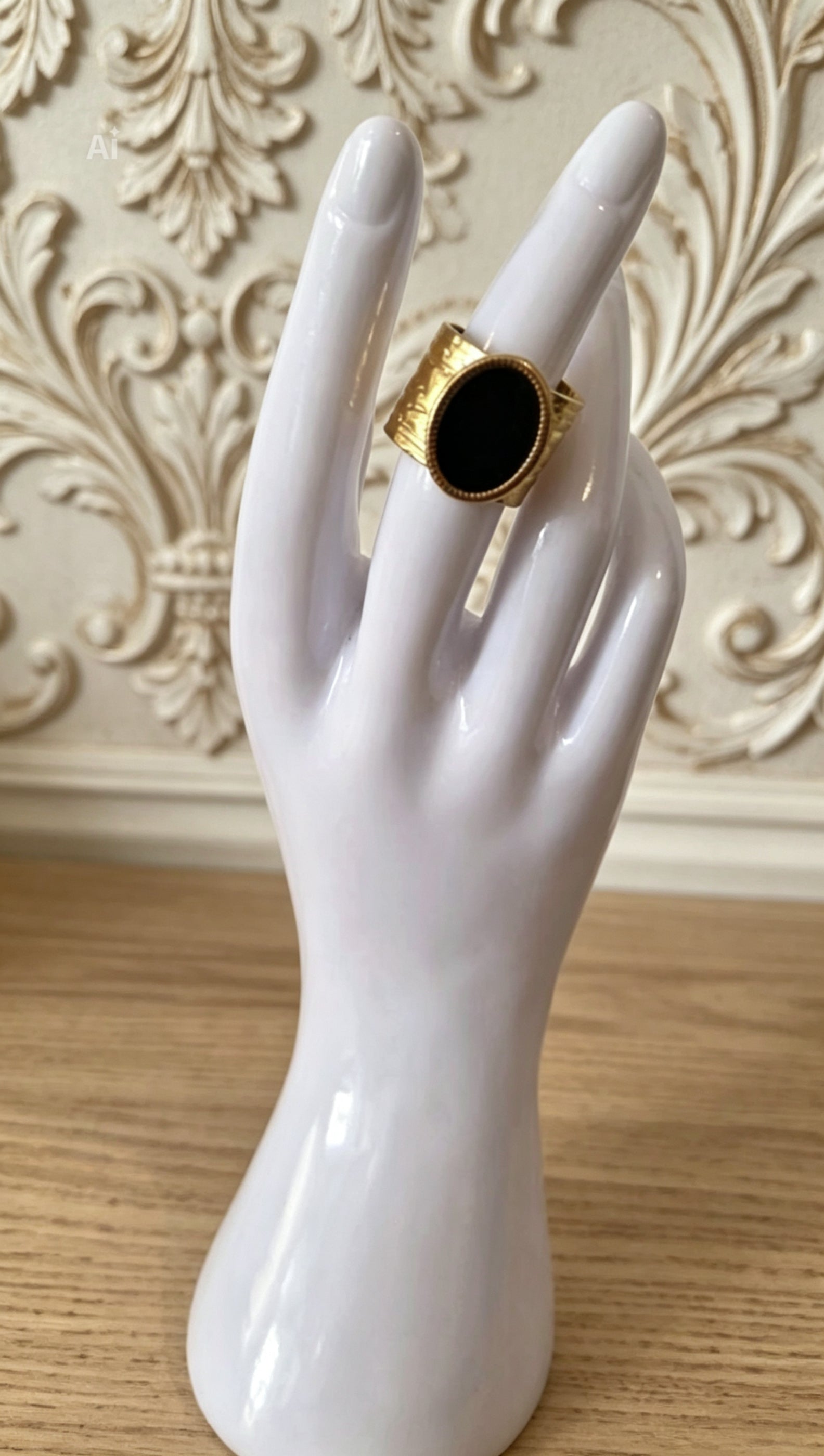 Bague Chevalière Dorée Pierre Noir