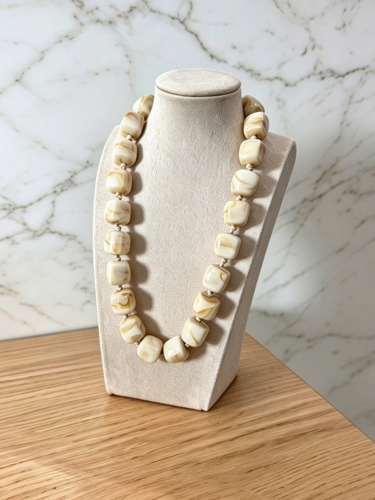 Collier Perles Résine Ivoire